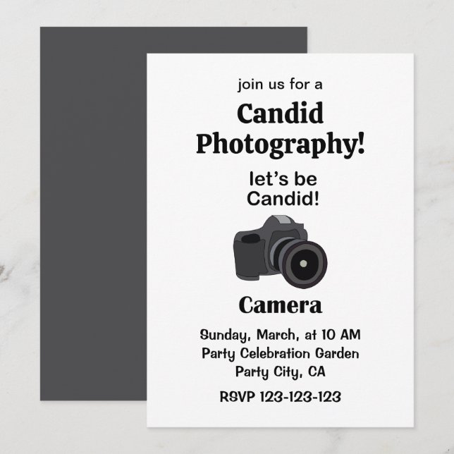 Convite Fotografia de Fotógrafo Candid Camera (Frente/Verso)