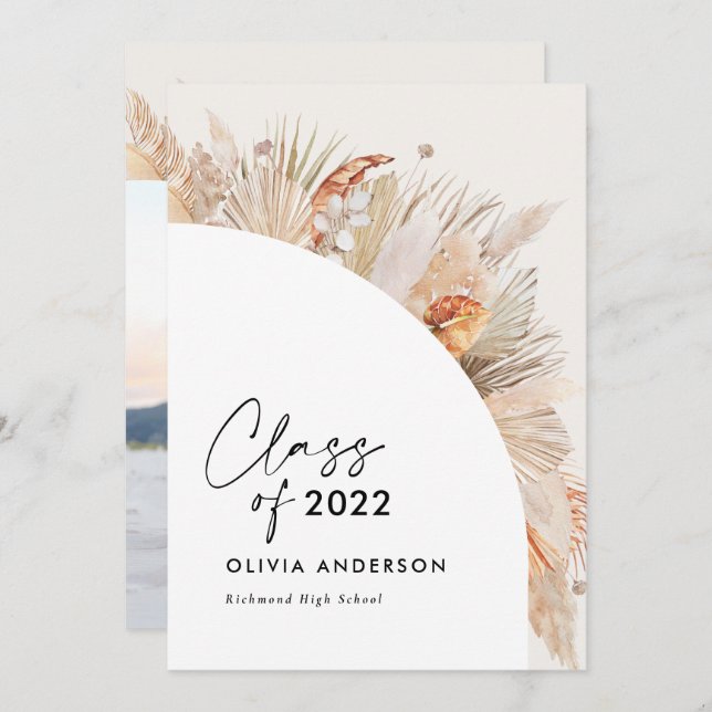 Convite Fotografia de gradução terracotta pampas botânica (Frente/Verso)