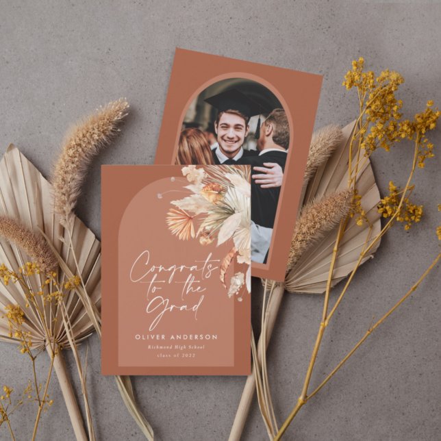 Convite Fotografia de gradução terracotta pampas botânica (Criador carregado)