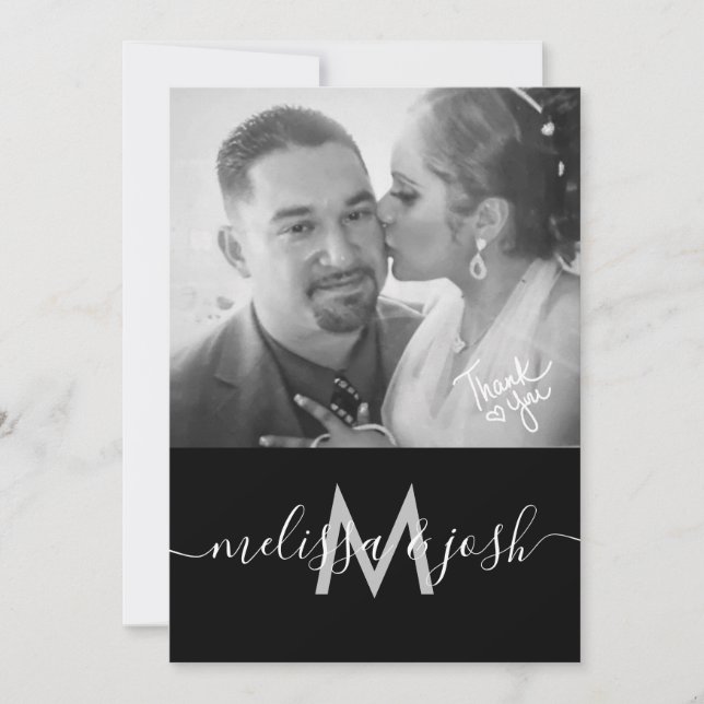 Convite Fotografia de Monograma de Casamento Obrigado Mode (Frente)