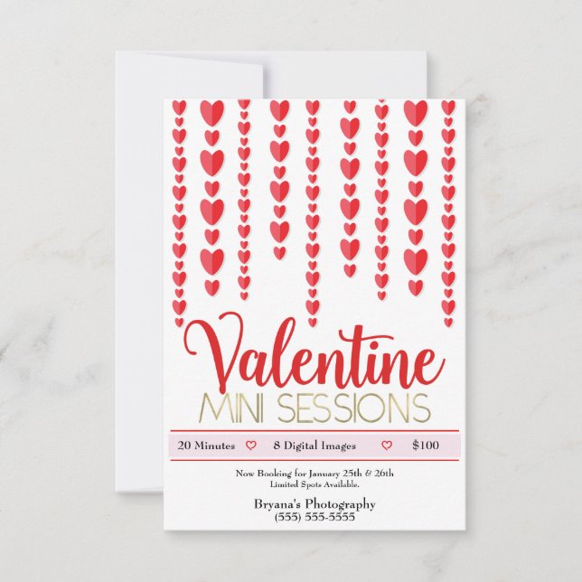 Convite Fotografia de Sessões Mini Corações Vermelhos de D (Frente)