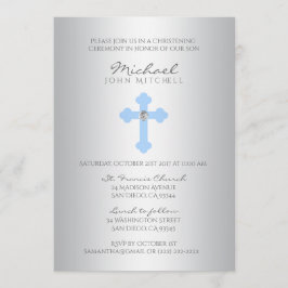 Convite Fotografia de Silver Blue Cross / Baptismo Boy