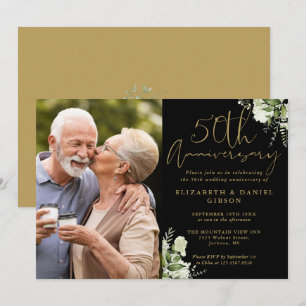 Convite Fotografia de Verde Preto e Dourado de Aniversário