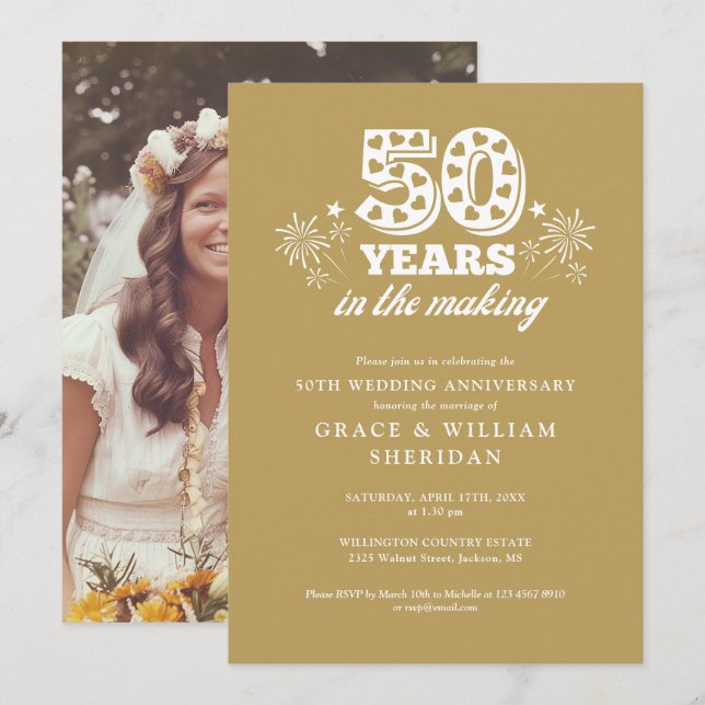 Convite Fotografia do 50º Aniversário de Bodas de Ouro em  (Frente/Verso)