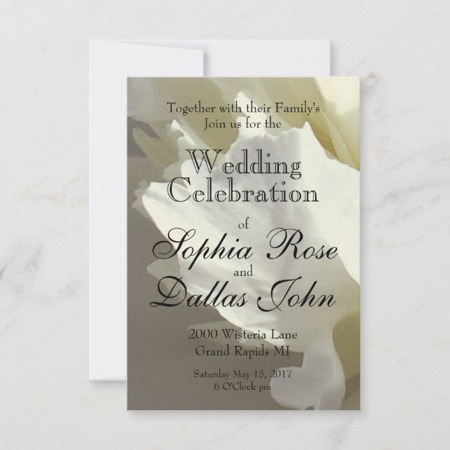 Convite Fotografia floral branca de pénia branca Elegante (Frente)