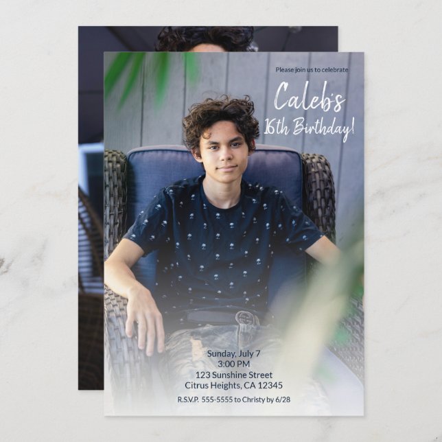 Convite Fotografia mínima de Festa de aniversário (Frente/Verso)