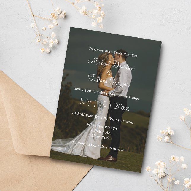 Convite fotografia simples do dia do casamento da caligraf (Criador carregado)