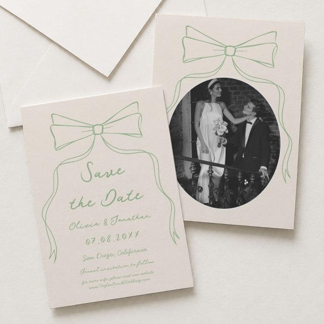 Convite Fotografia Verde de Casamento Desenhada à Mão para (Criador carregado)