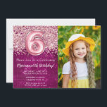 Convite Fotografias 6 Kids Magenta Rosa-Rosa-Brilhante Ani<br><div class="desc">6 de Foto Aniversário Convite Girly Magenta e 6 Rosa Glitter convite de aniversário para uma menina de 6 anos com moderno roteiro escrevendo e balões de folha divertida.</div>
