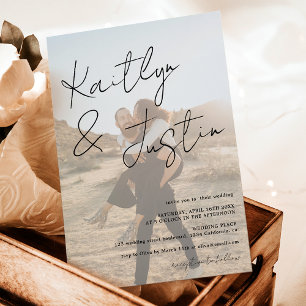 Convite Fotografias com script calliografia casamento bran