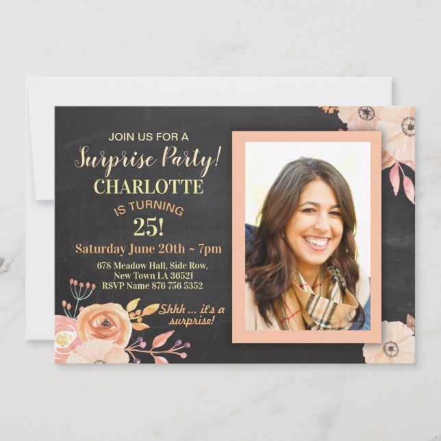 Convite Fotografias de Festa de aniversário feminina (Frente)