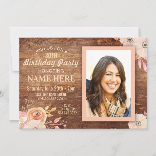 Convite Fotografias de festa de aniversário que Flores Rús (Frente)
