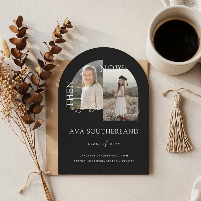 Convite Fotografias Mínimas Modernas e Agora Festas de for (Modern Minimal Then & Now Graduation Party Photos Invitation)