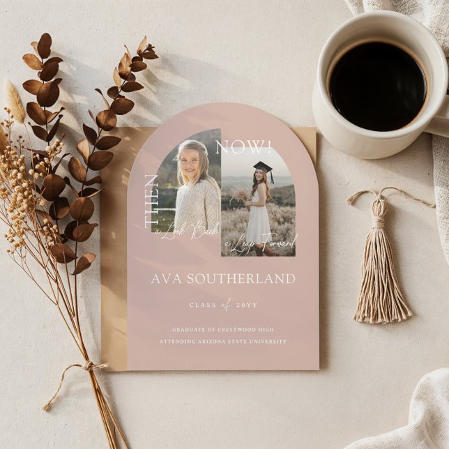 Convite Fotografias Mínimas Modernas e Agora Festas de for (Modern Minimal Then & Now Graduation Party Photos Invitation)