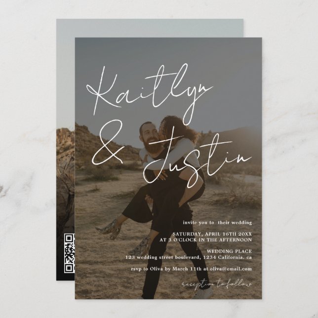 Convite Fotografias: script calliografia casamento negro (Frente/Verso)