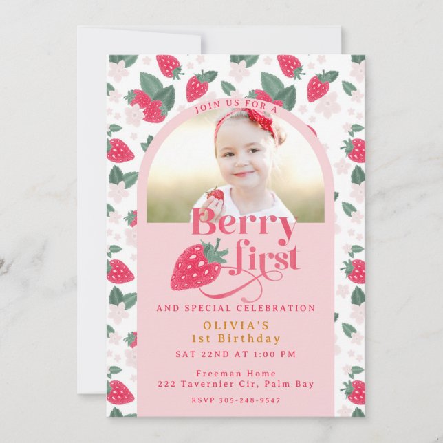 Convite Fotográfico Berry First Birthday (Frente)