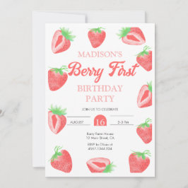 Convite Fotográfico Berry First Strawberry Birthda
