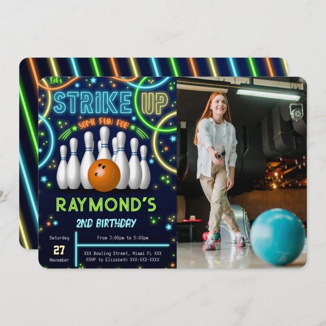 Convite Fotográfico de Aniversário da boliche (Frente/Verso)