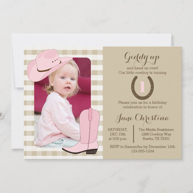 Convite Fotográfico de Aniversário da Cowgirl (Frente)
