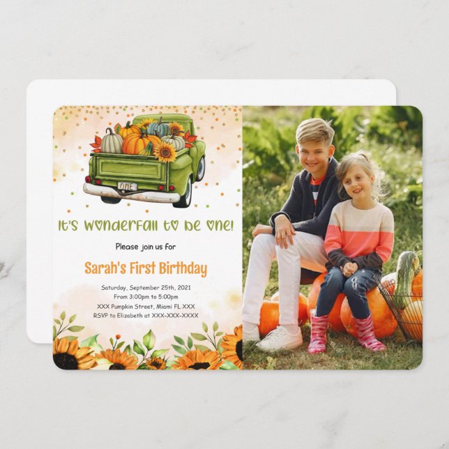 Convite Fotográfico de Aniversário da Pumpkin (Frente/Verso)