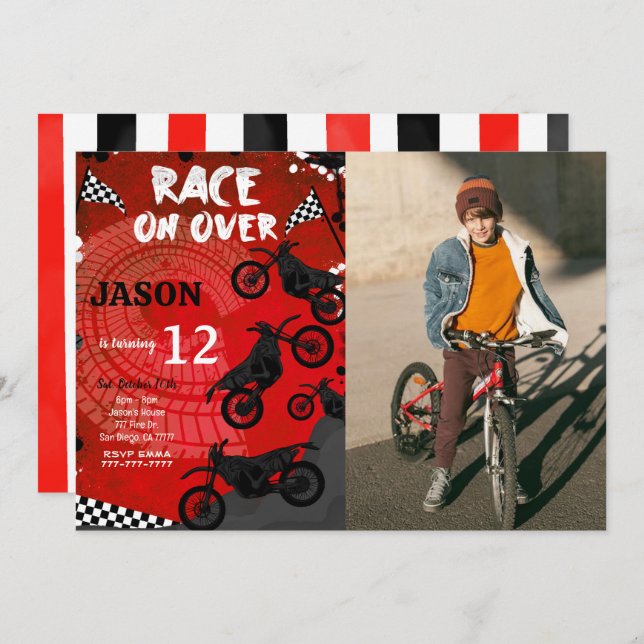 Convite Fotográfico de aniversário de bicicleta ve (Frente/Verso)