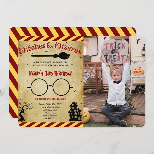 Convite Fotográfico de aniversário de Halloween (Frente/Verso)