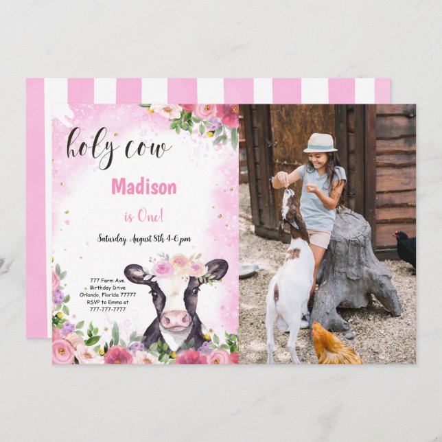 Convite Fotográfico de Aniversário de Vaca (Frente/Verso)