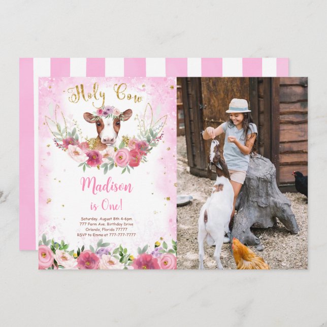 Convite Fotográfico de Aniversário de Vaca (Frente/Verso)