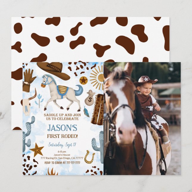 Convite Fotográfico de Aniversário do Cute Cowboy (Frente/Verso)