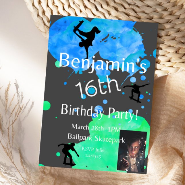 Convite Fotográfico de Aniversário do Skateboard, (Criador carregado)