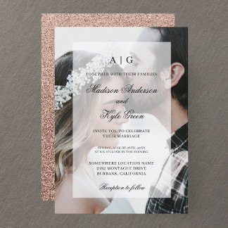 Convite Fotográfico de Casamento Dourado rosa com