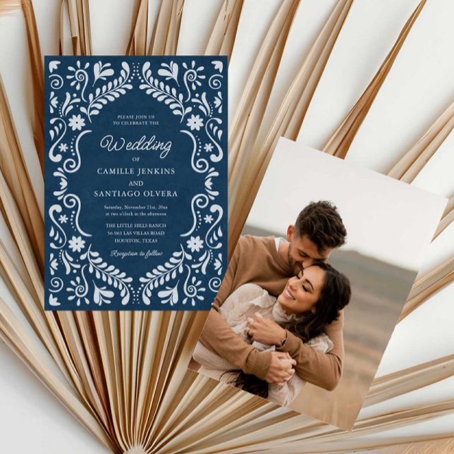 Convite Fotográfico de Casamento Rustic Blue Mexic (Blue Rustic Mexican Photo Wedding Invitation)