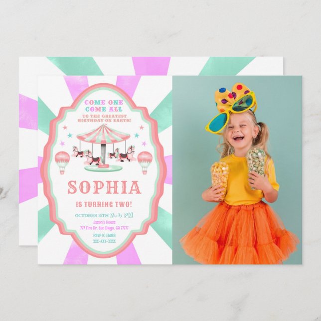 Convite Fotográfico de Circo de segundo aniversári (Frente/Verso)