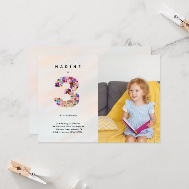 Convite Fotográfico de Florais Cor-de-Rosa anivers (Frente/Verso In Situ)