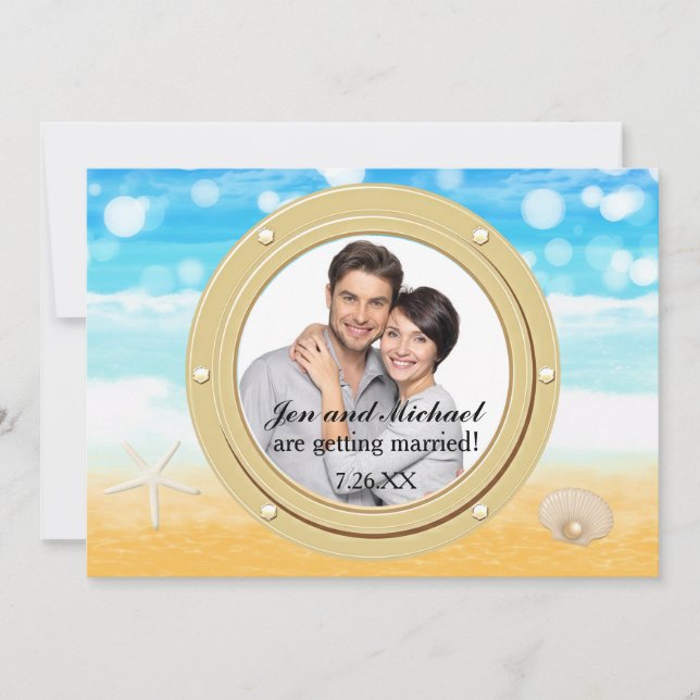 Convite Fotográfico de Porto de Casamento do Beach (Frente)