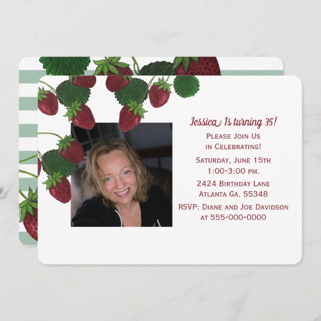 Convite Fotográfico de Strawberry Vine (Frente/Verso)