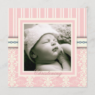 Convite Fotográfico de Vintage Rosa Batismo