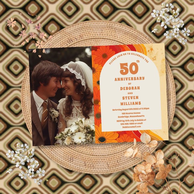 Convite Fotográfico do 50º Aniversário do Casament (1970s 50th Wedding Anniversary Photo Invitation)