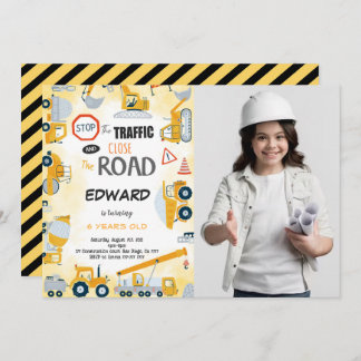 Convite Fotográfico do 5 Birthday Construction Boy