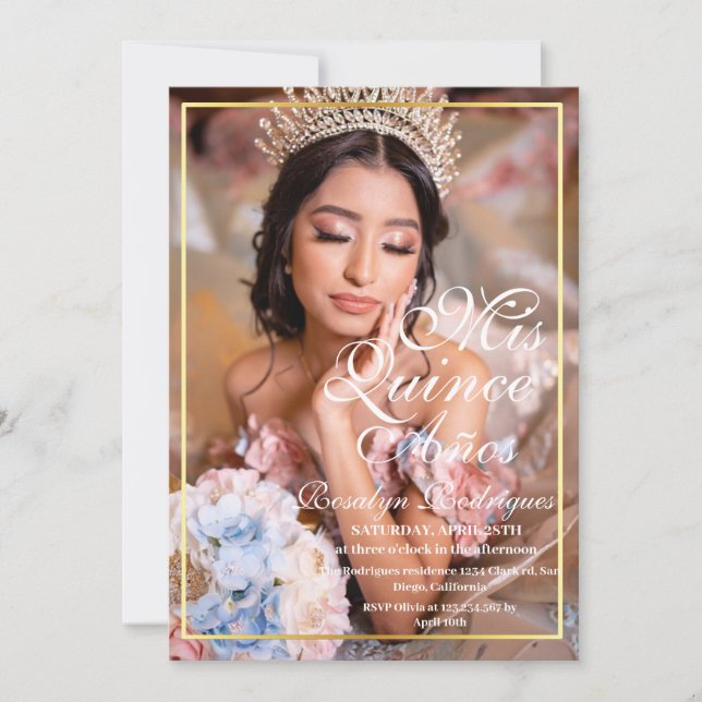 Convite Fotográfico Elegante de Quinceanera mínimo (Frente)
