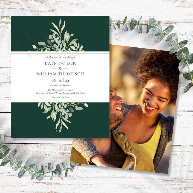 Convite Fotográfico Emerald Wedding Greenery (Budget Greenery Emerald Wedding Photo Invitation)