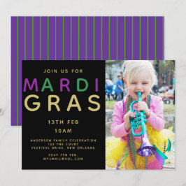 Convite Fotográfico Mardi Gras - Verde Roxo Modern