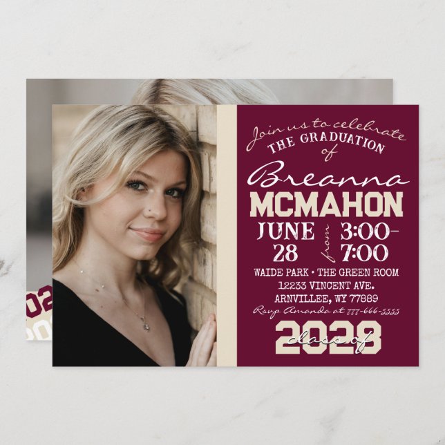 Convite Fotográfico para Graduação de Burgundy e C (Frente/Verso)