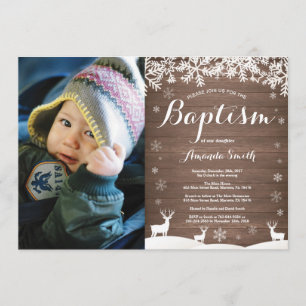 Convite Fotográfico Rustic Winter Veer Baptism