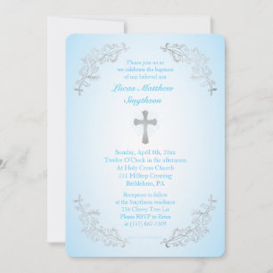 Convite Fotográfico Silver Cross Blue Baptism