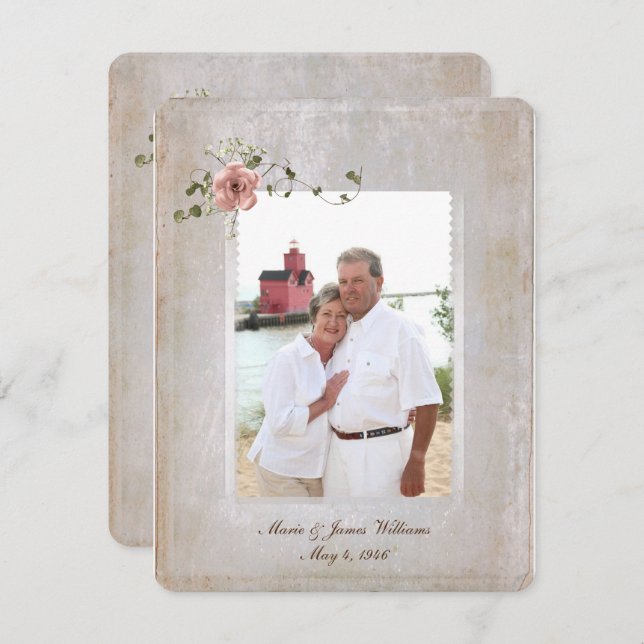 Convite fotograma de textura e bouquet de rosa (Frente/Verso)