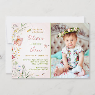 Convite Fotomil Infantil Pequena Flor Silvestre para Anive