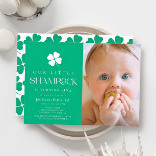 Convite Fotomilho Pequeno Shamrock Verde para 1º Aniversár