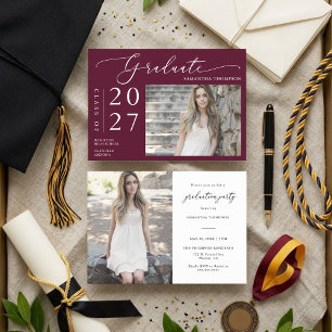 Convite Fotomínima Burgundy Graduada da Escola de Caligraf