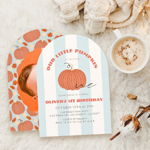 Convite Fotomontagem do Menino Little Pumpkin Blue Stripes